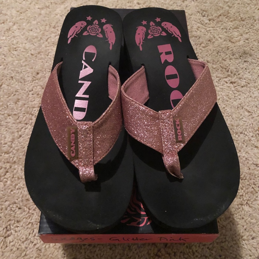 Rock & Candy Pink Glitter Wedges Women’s Size 8